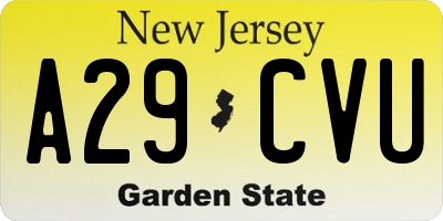 NJ license plate A29CVU