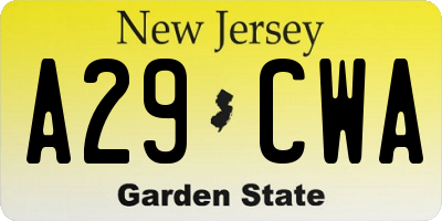 NJ license plate A29CWA