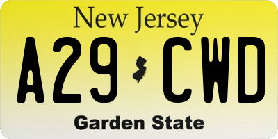 NJ license plate A29CWD