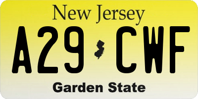 NJ license plate A29CWF