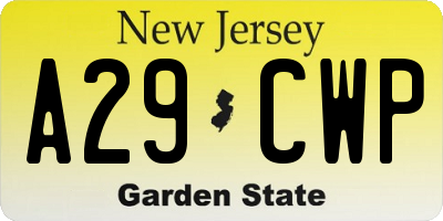 NJ license plate A29CWP