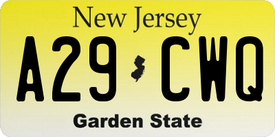 NJ license plate A29CWQ