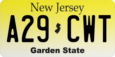 NJ license plate A29CWT