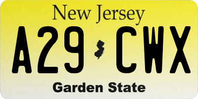NJ license plate A29CWX