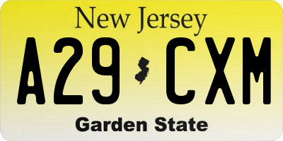 NJ license plate A29CXM
