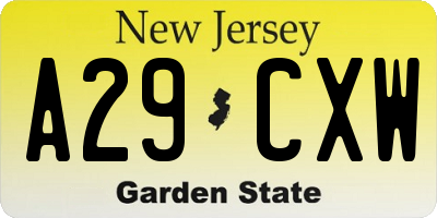 NJ license plate A29CXW