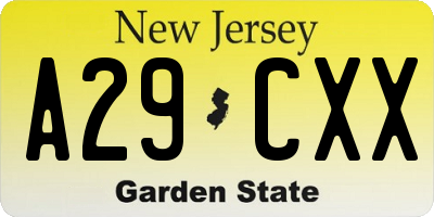 NJ license plate A29CXX
