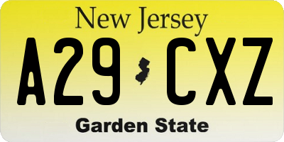 NJ license plate A29CXZ