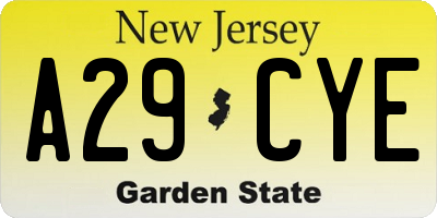 NJ license plate A29CYE