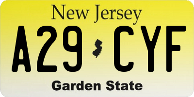 NJ license plate A29CYF
