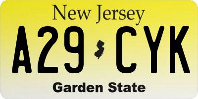 NJ license plate A29CYK