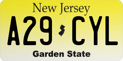 NJ license plate A29CYL