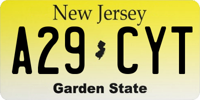 NJ license plate A29CYT