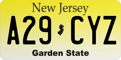 NJ license plate A29CYZ