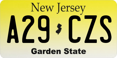 NJ license plate A29CZS