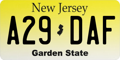 NJ license plate A29DAF