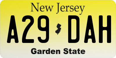 NJ license plate A29DAH