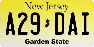 NJ license plate A29DAI