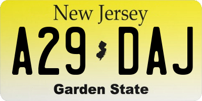 NJ license plate A29DAJ