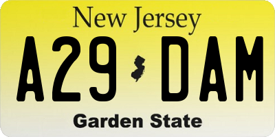 NJ license plate A29DAM