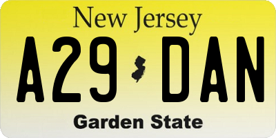 NJ license plate A29DAN