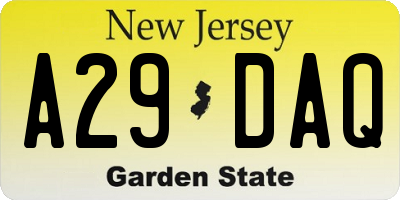 NJ license plate A29DAQ