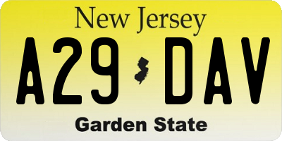 NJ license plate A29DAV