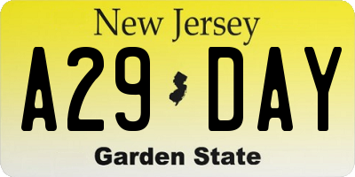 NJ license plate A29DAY