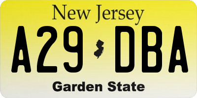 NJ license plate A29DBA
