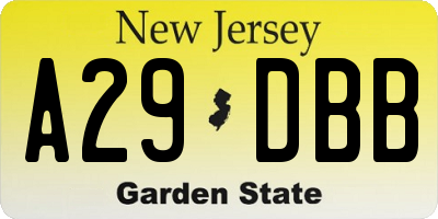NJ license plate A29DBB