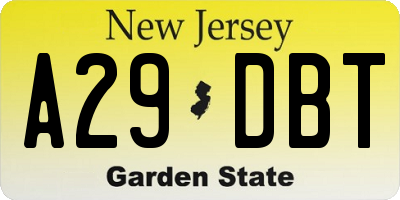 NJ license plate A29DBT
