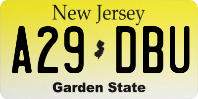 NJ license plate A29DBU