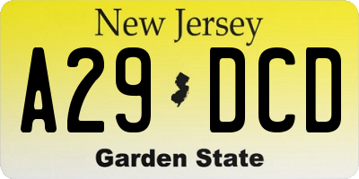 NJ license plate A29DCD