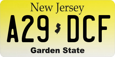 NJ license plate A29DCF