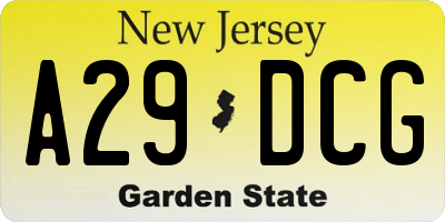 NJ license plate A29DCG