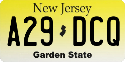 NJ license plate A29DCQ