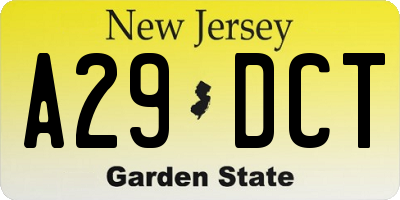 NJ license plate A29DCT