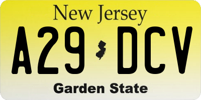 NJ license plate A29DCV
