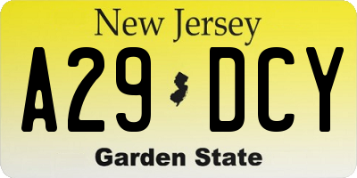 NJ license plate A29DCY
