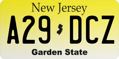 NJ license plate A29DCZ