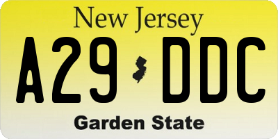 NJ license plate A29DDC