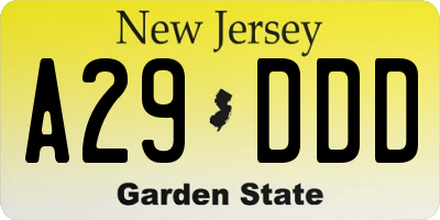 NJ license plate A29DDD