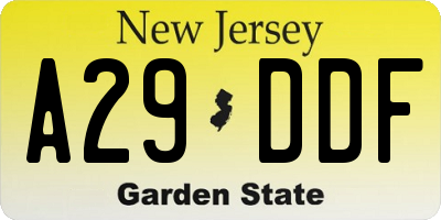 NJ license plate A29DDF