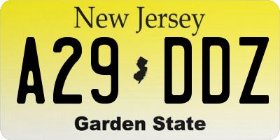 NJ license plate A29DDZ