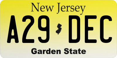 NJ license plate A29DEC