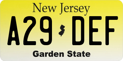NJ license plate A29DEF