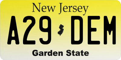 NJ license plate A29DEM