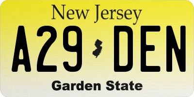 NJ license plate A29DEN