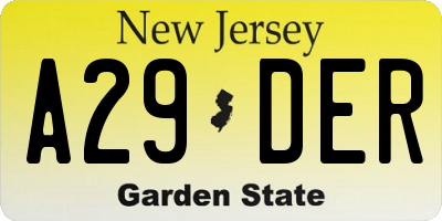NJ license plate A29DER