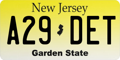 NJ license plate A29DET